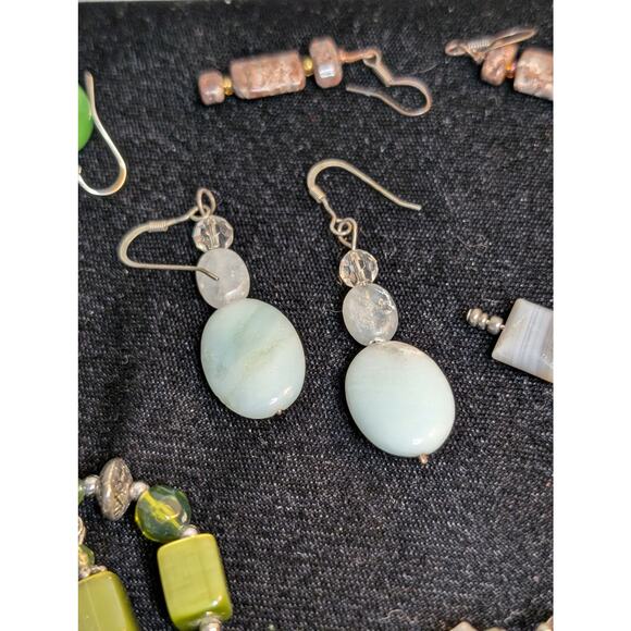 Stone, Crystal, Glass Dangle Earrings & One Green Glass Bracelet Jewelry Lot - Picture 7 of 12